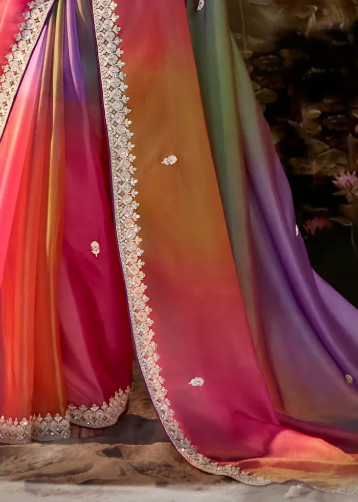 Multicolor Embroidered Organza Saree