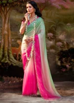 Multicolor Embroidered Organza Saree with Pink Blouse