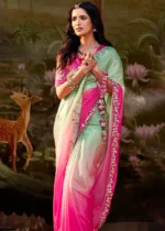 Multicolor Embroidered Organza Saree with Pink Blouse