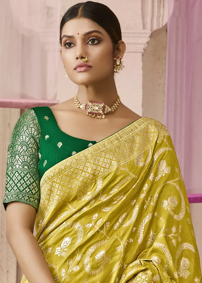 Old Gold Banarasi Dola Silk Saree with Brocade Blouse