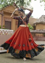 Orange Lehenga Choli with Mirror Work