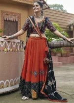 Orange Lehenga Choli with Mirror Work