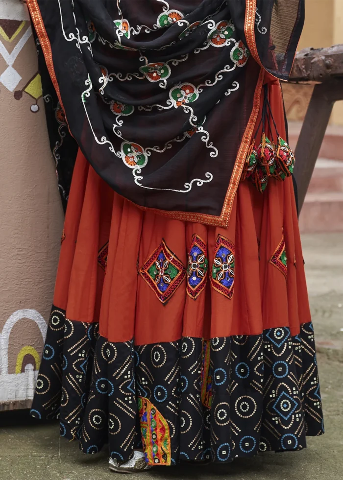 Orange Lehenga Choli with Mirror Work