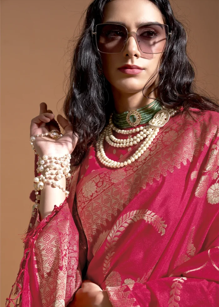 Raspberry Pink Banarasi Georgette Saree