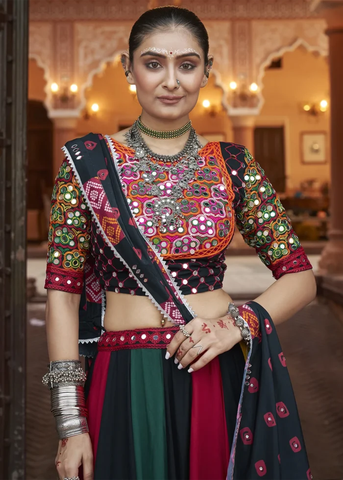 Red Multicolor Lehenga Choli with Mirror Work