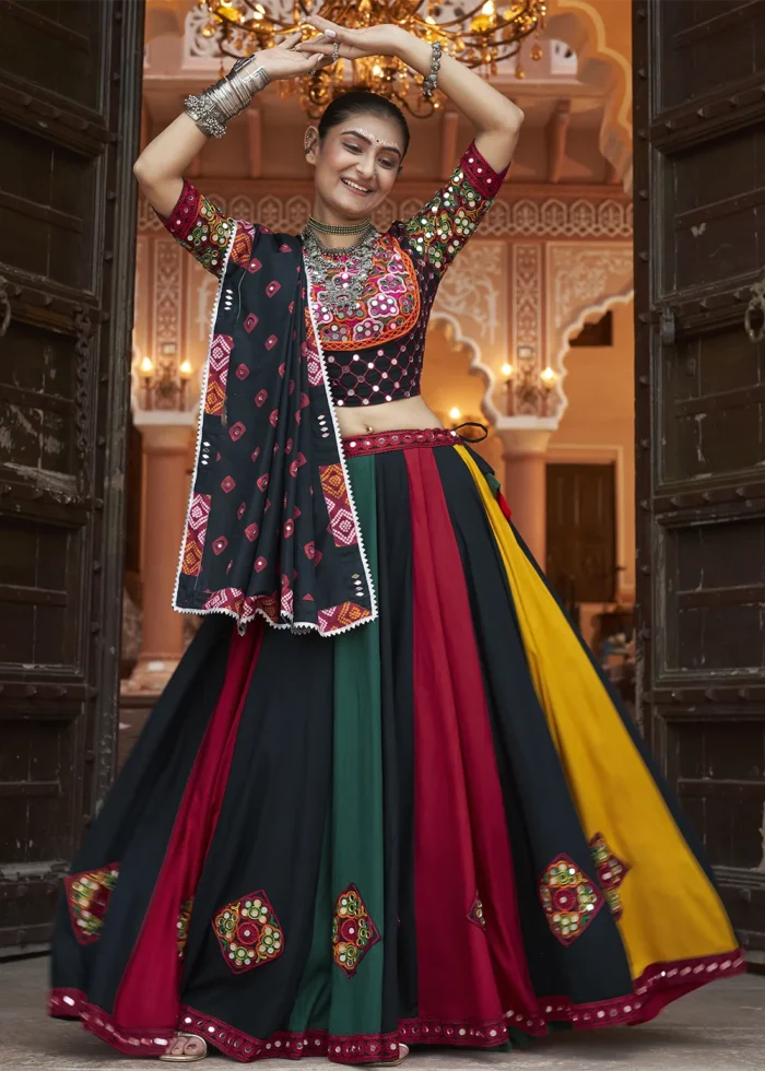 Red Multicolor Lehenga Choli with Mirror Work