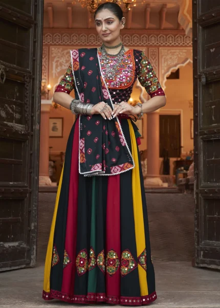 Red Multicolor Lehenga Choli with Mirror Work