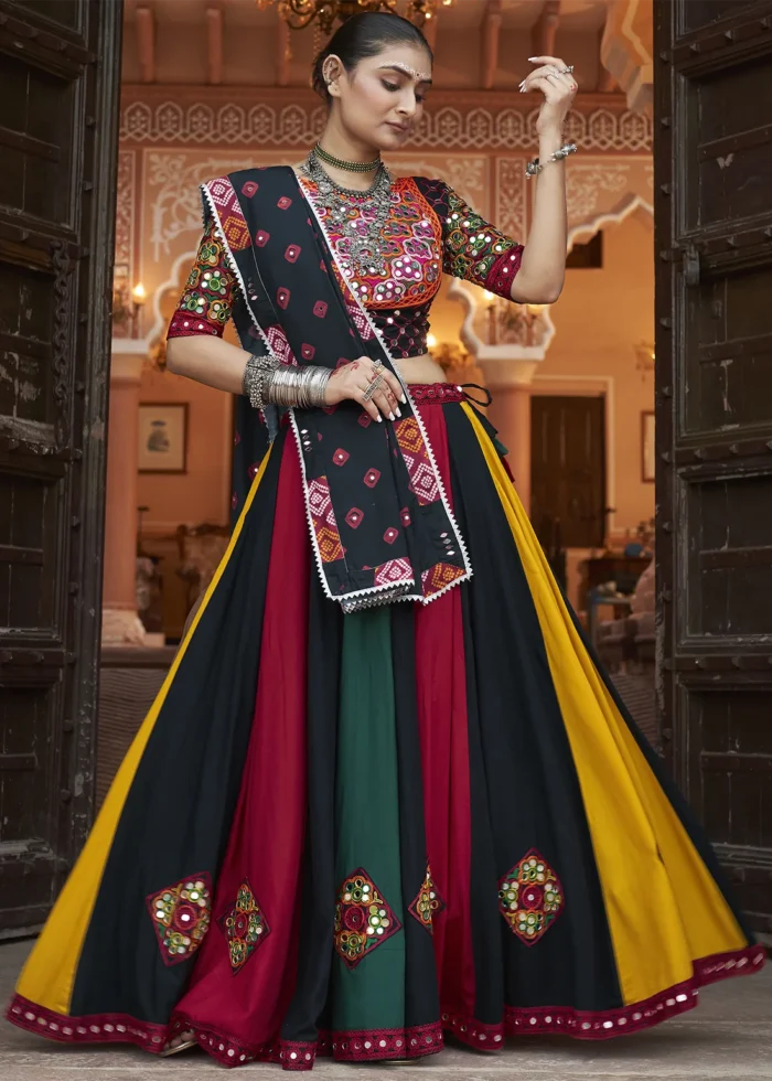 Red Multicolor Lehenga Choli with Mirror Work