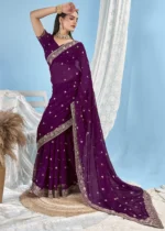 Wine Embroidered Georgette Saree