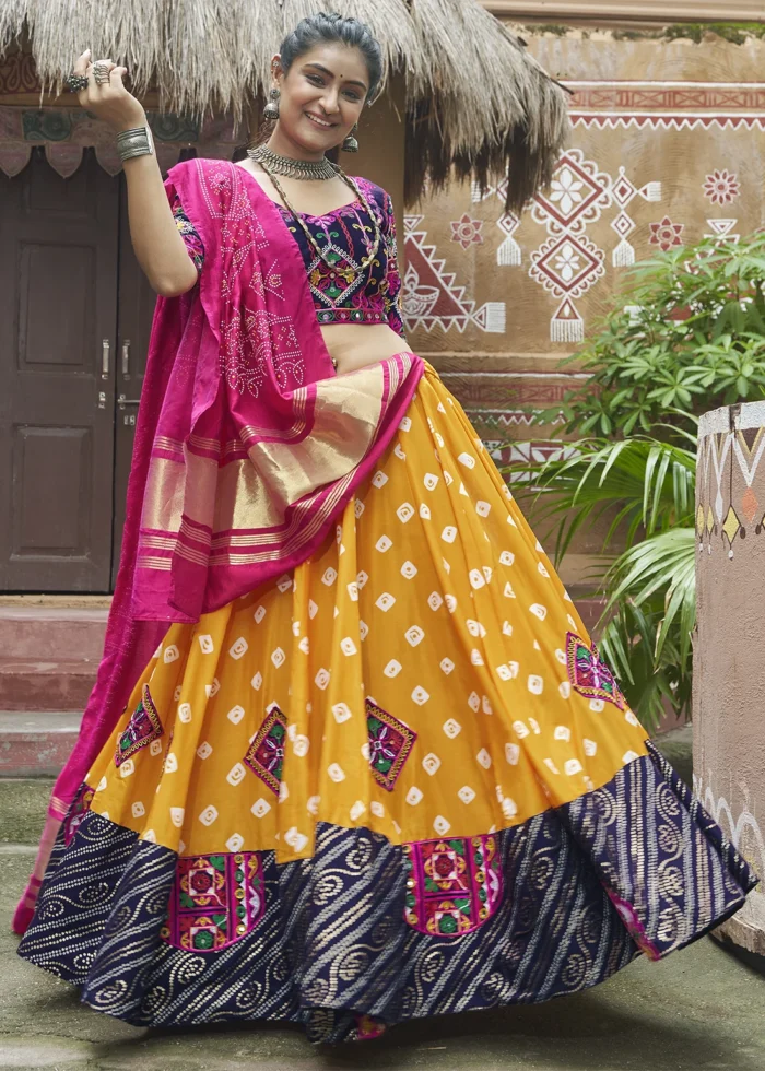 Yellow Lehenga Choli with Mirror Work