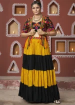 Yellow and Black Lehenga Choli with Mirror Work