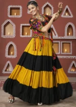 Yellow and Black Lehenga Choli with Mirror Work