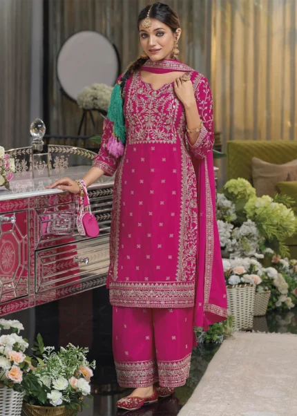 Embroidered Rani Pink Palazzo Suit