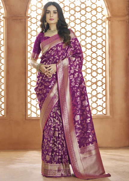 Magenta Banarasi Satin Silk Saree