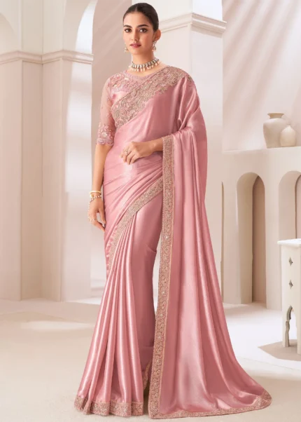 Peach Embroidered Chiffon Saree