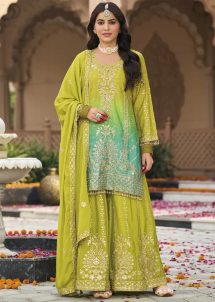 Embroidered Lime Green Sharara Suit