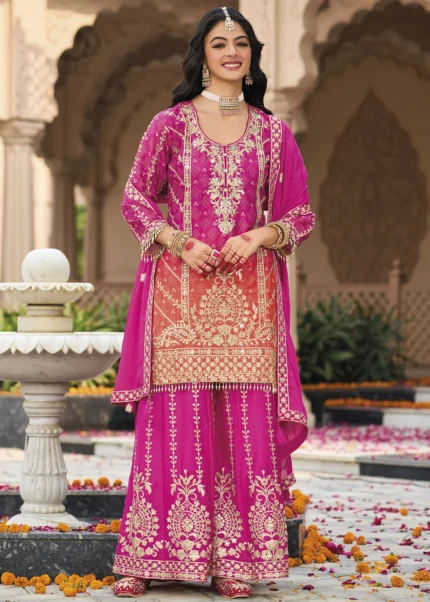 Embroidered Rani Pink Sharara Suit