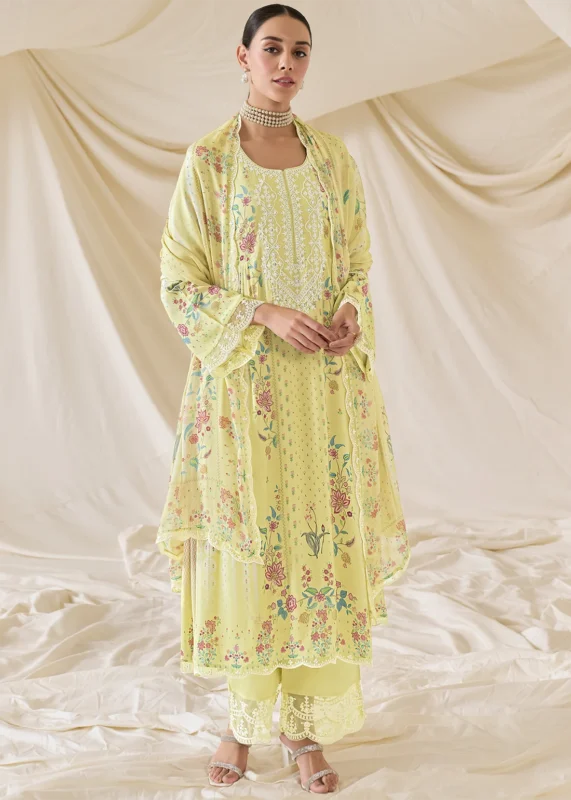 Embroidered Yellow Muslin Cotton Suit