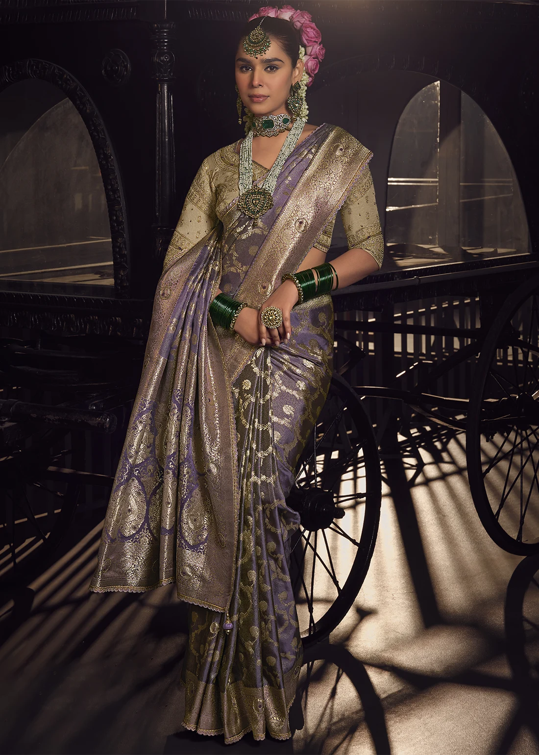 Lavender Banarasi Saree with Hand Work