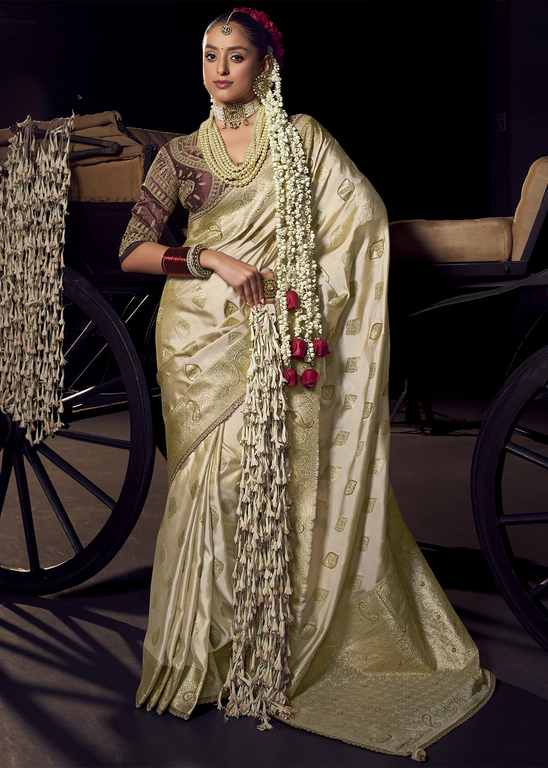 Off White Banarasi Saree with Handwork