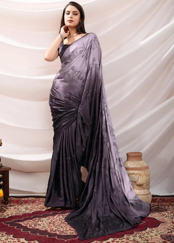 Ombré Purple Satin Saree