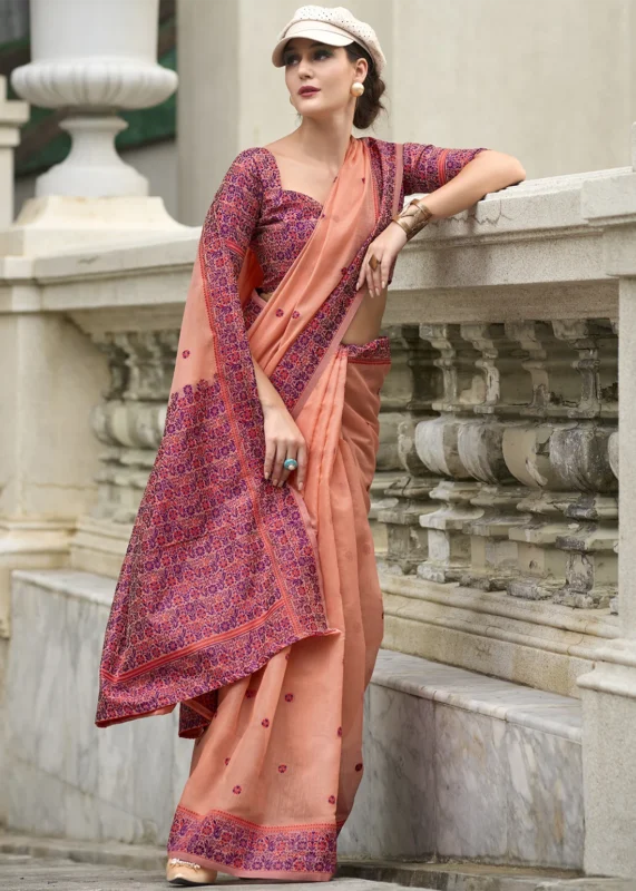 Peach Linen Silk Saree