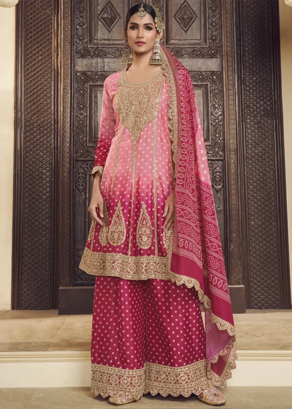 Pink Chinon Silk Palazzo Suit