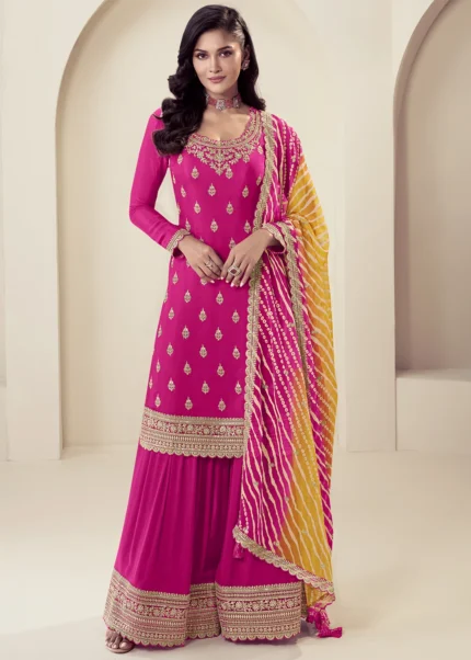 Rani Pink Chinon Silk Sharara Suit