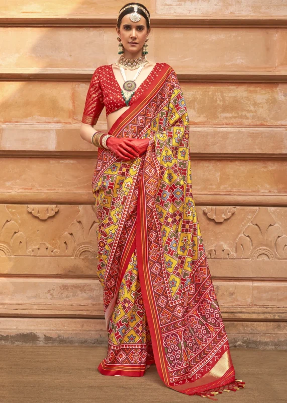 Yellow and Red Patola Silk Saree